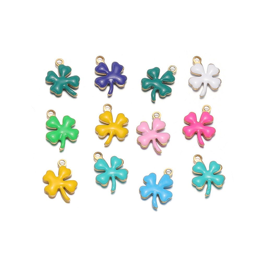 Supply Florist - 20pcs Liontin Bunga Semanggi Enamel Baja